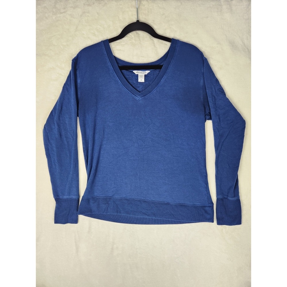Athleta Sunrise V-Neck Long Sleeve‎ Blue Sweatshirt Size Medium Thumb Holes